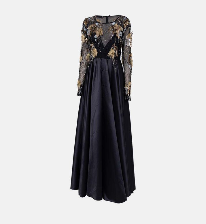 Black Satin Slitted Gown