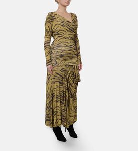 Ganni Zebra-print Long-sleeve Maxi Dress, Model View