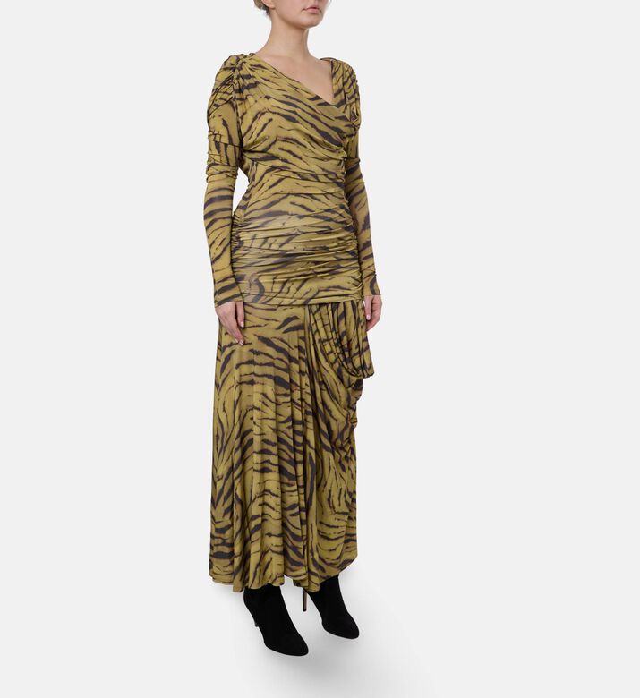 Ganni Zebra-print Long-sleeve Maxi Dress, Model View