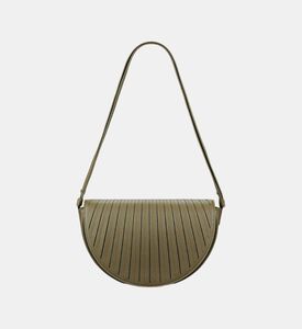 Camille Fournet Astral Calf Leather Pleated Half-moon Handbag, Khaki, Packshot View