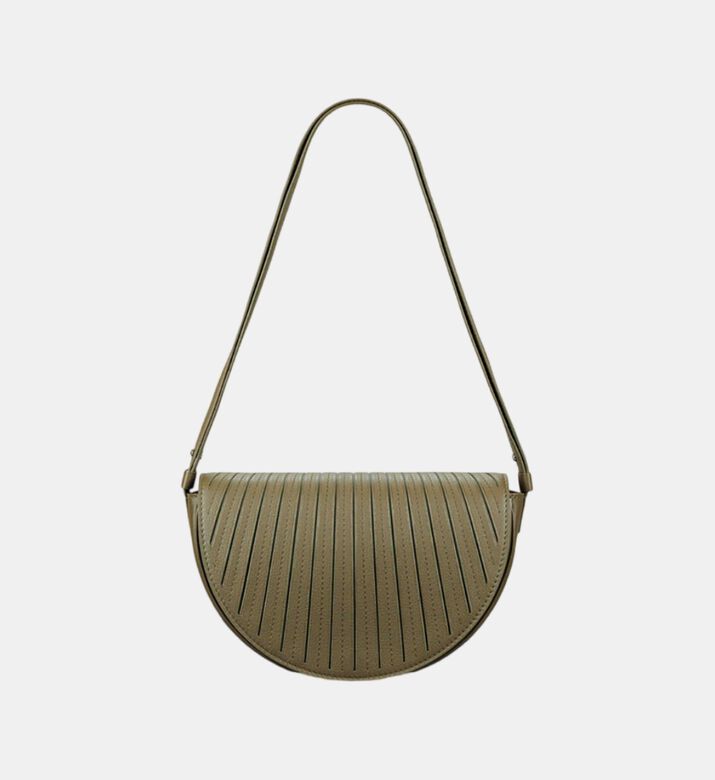 Camille Fournet Astral Calf Leather Pleated Half-moon Handbag, Khaki, Packshot View