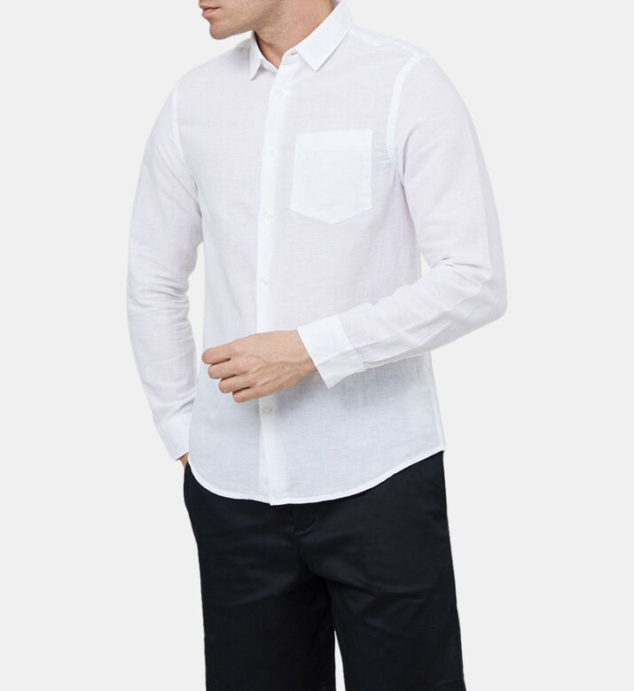 قميص بوبلين من القطن والكتان بقصة عادية