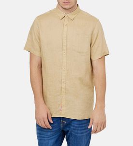 قميص كتان بجيوب وأكمام قصيرة