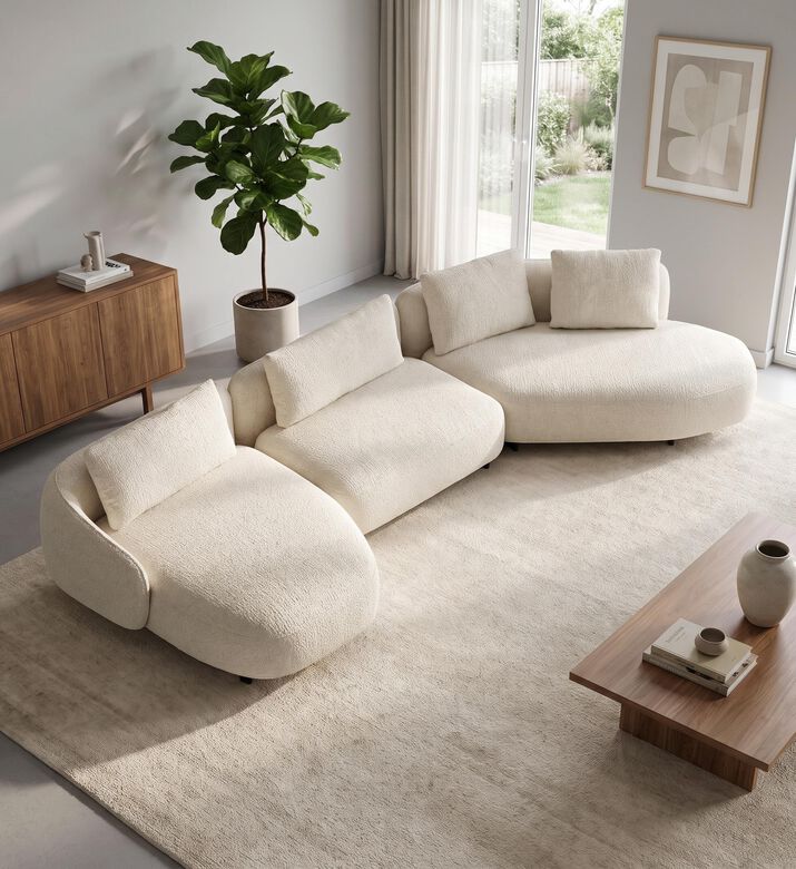 Furninova Curved L-shape Corner Sofa, Cream, Packshot View