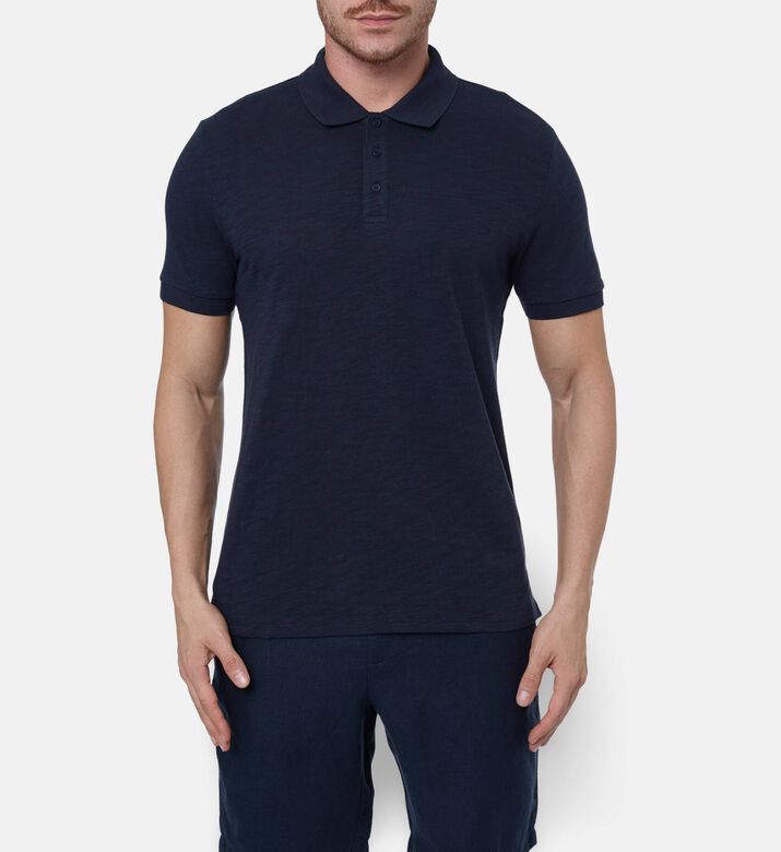 Vince Button Placket Short-sleeve Polo, Blue, M, Model View