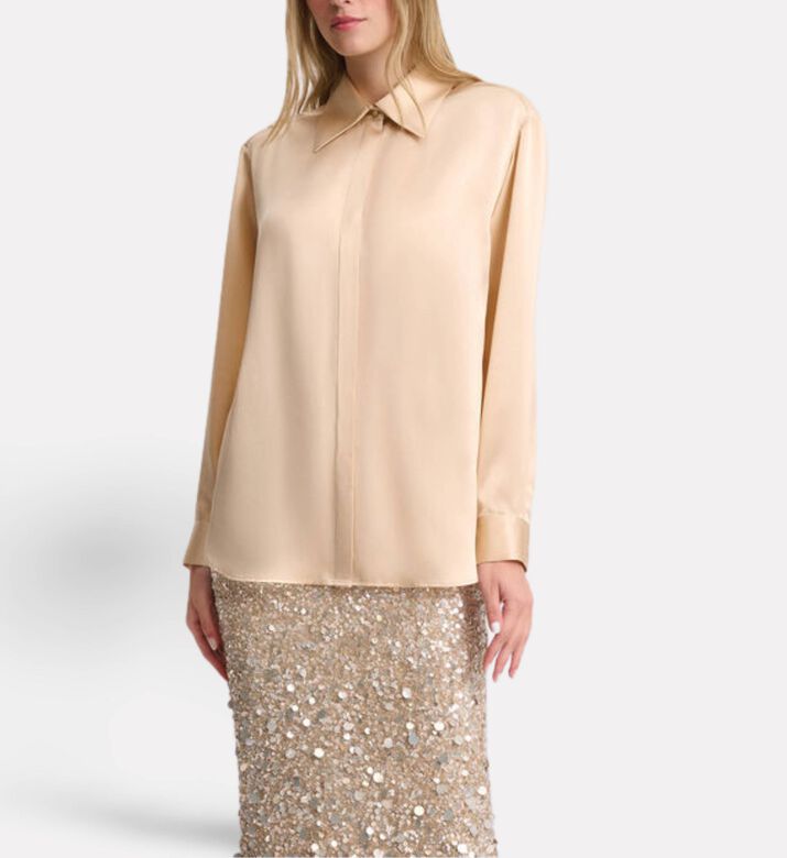Luisa Spagnoli Levriero Concealed Front Placket Straight-cut Shirt, Model View