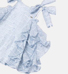 فستان بأكمام كاب مكشكش بقماش مخطط