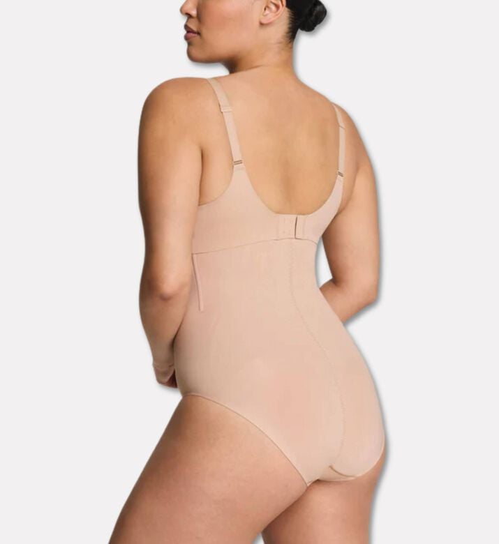 Spanx Full-body Open-bust Bodysuit, Nude, S, Model View