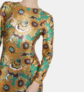 Floral Sequin Long-sleeve Midi Dress Floral Sequin Long-sleeve Midi Dress