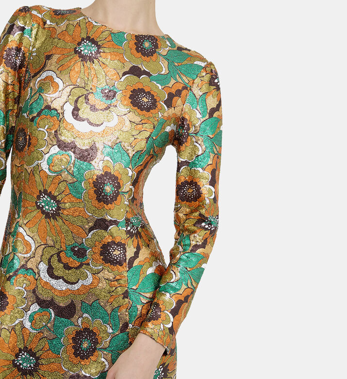 Floral Sequin Long-sleeve Midi Dress Floral Sequin Long-sleeve Midi Dress