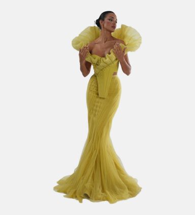 Ruffled Shoulder Maxi Gown