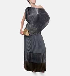 Blue For Burgundy Pleated Ribbon One-shoulder Top, Model View