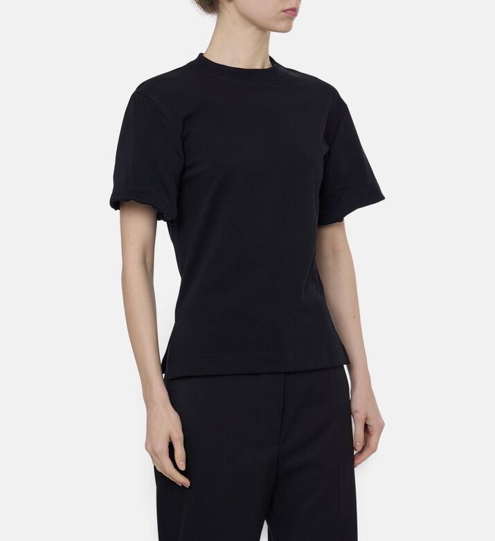 Patou Taffeta Puff Sleeves T-shirt, Black, S, Model View