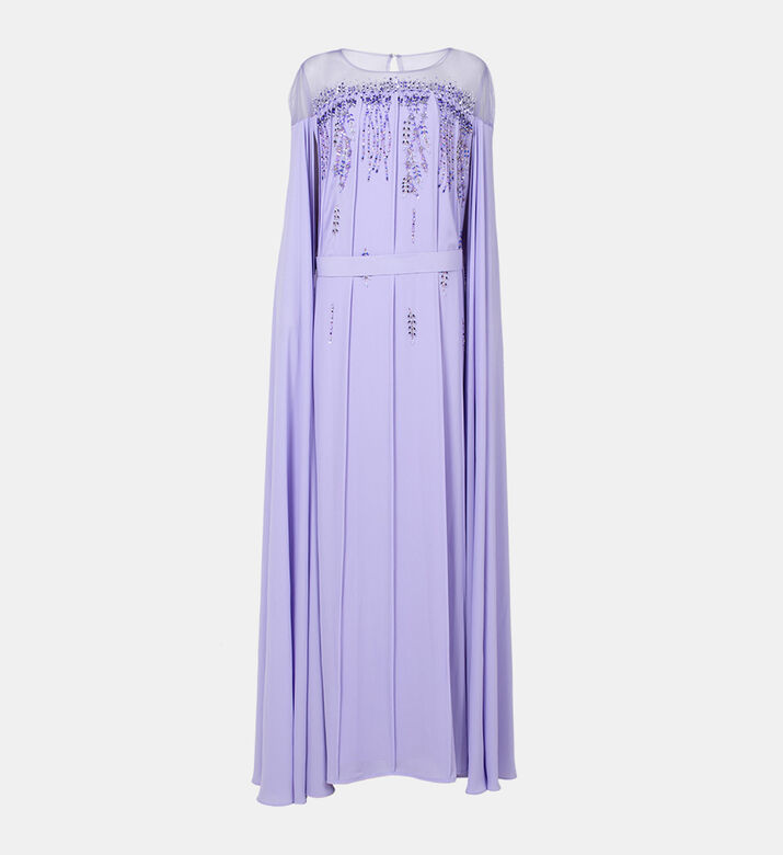 Rhinestone Pleated Tulle Satin Kaftan