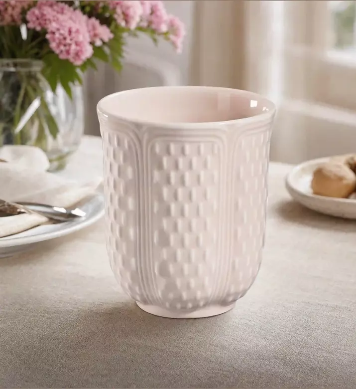 Gien Rose Poudre Embossed Tea Cup, Model View