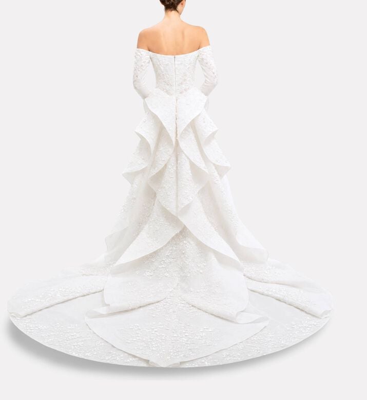 Michael Cinco Embellished Off-shoulder Long Dress, Model View
