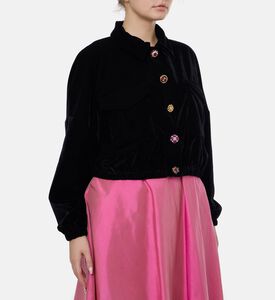 Blue For Burgundy Embellished Buttons Cropped Jacket, Black, 40, Model View