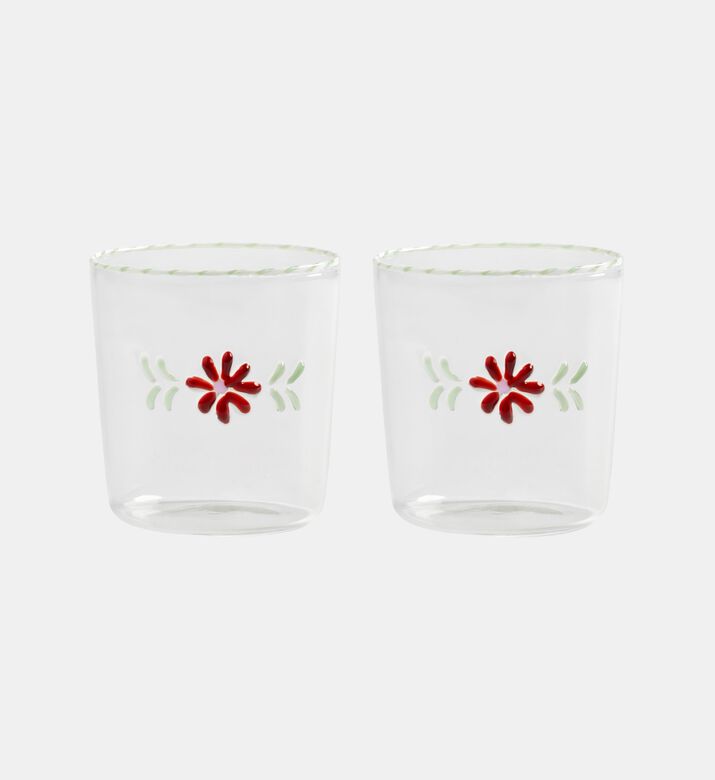 طقم أكواب زجاجية مزينة بنقوش أزهار قطعتين