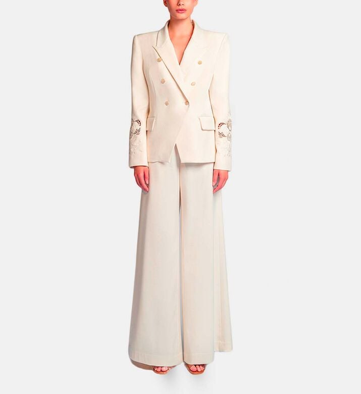 Michael Cinco Floral-embroidery Regular-fit Suit Set, White, M, Model View