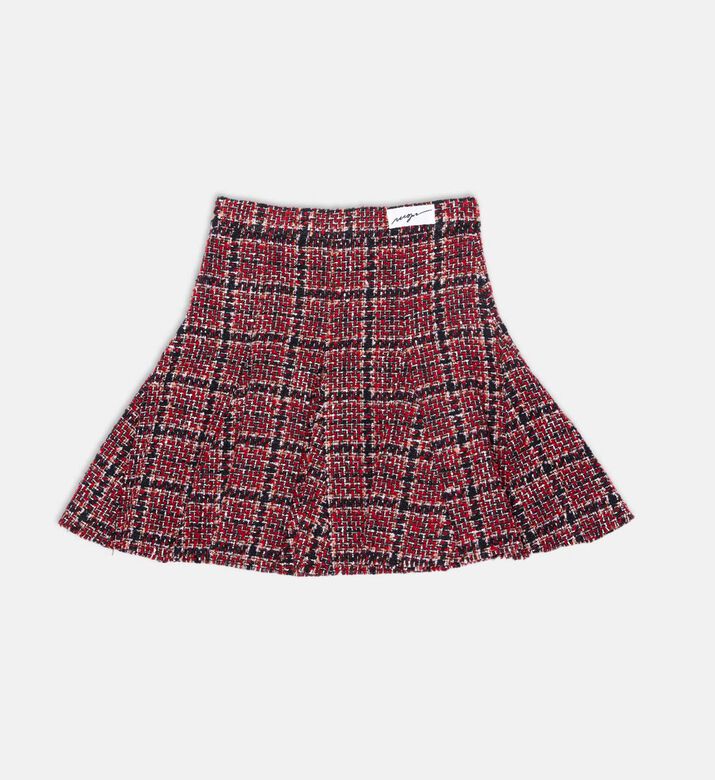 Plaid-embroidery Flared Mini Skirt