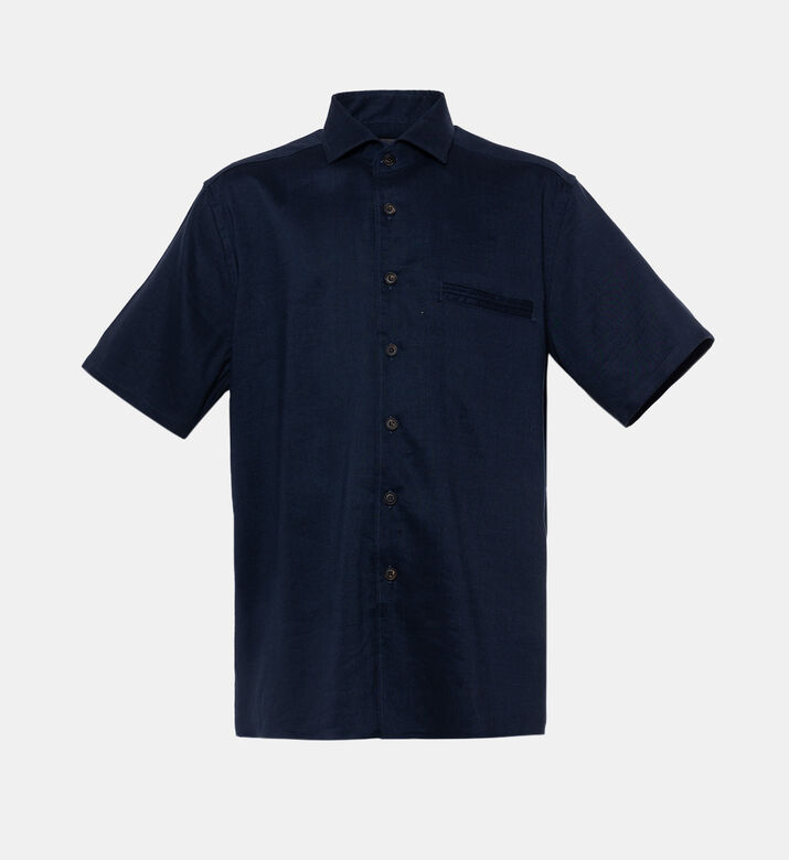 قميص بأكمام قصيرة بمزيج كتان