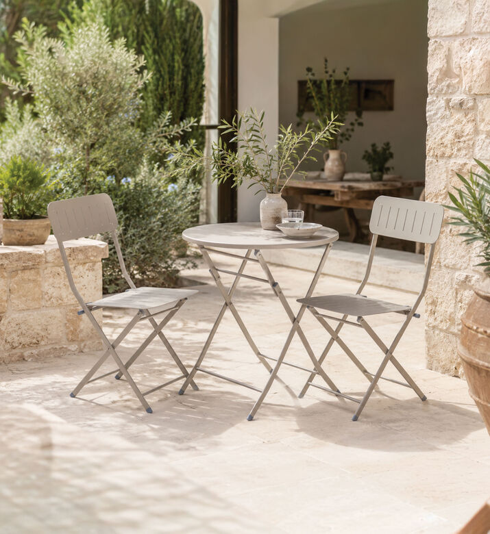 Home Deco and More Pipa Table Chairs Bistro Set, Off-white, Packshot View