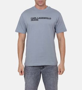 تيشيرت بياقة دائرية وقصة عادية وشعار صدر