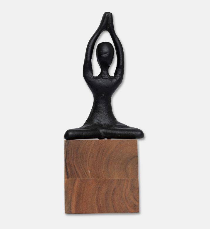 Home Deco and More Yoga Natural Wood Base Matte Figurine, Black, Packshot View