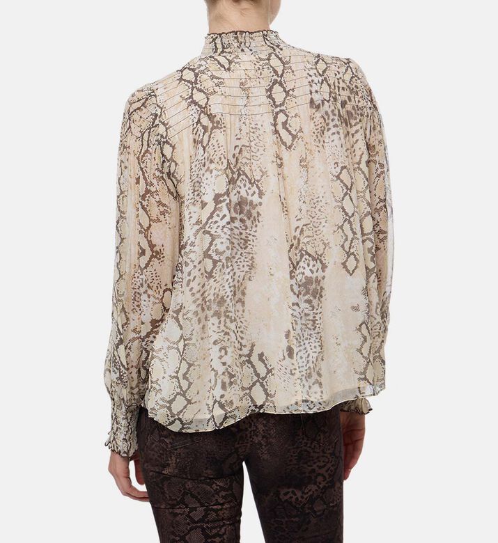 Ba and Sh Snake Skin-print Long-sleeve Blouse, Model View