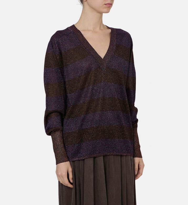 Striped Shimmery V-neck Sweater