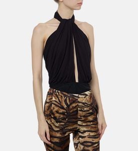 Ronny Kobo Halter Neck Sleeveless Bodysuit, Model View