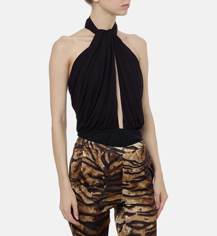 Ronny Kobo Halter Neck Sleeveless Bodysuit, Model View