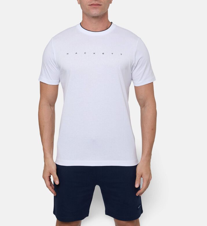 Hackett London Cotton Logo-print Crewneck T-shirt, White, M, Model View
