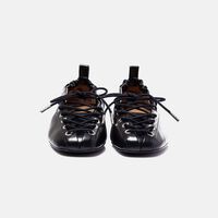 Black Oleatex Lace-up Ballerinas