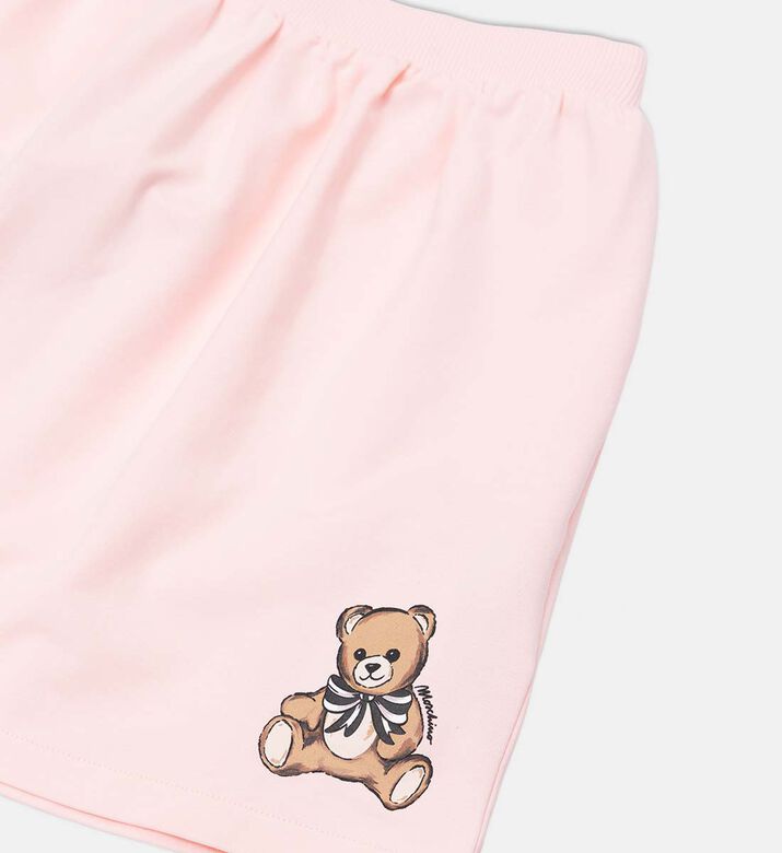 Side Teddy Bear Logo Elastic Waistband Flared Skort