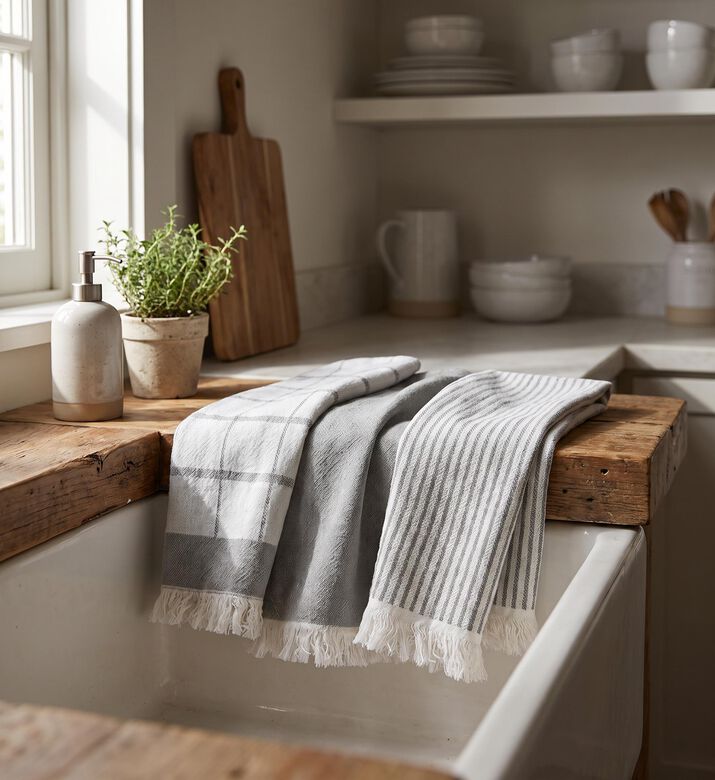 Home Deco and More Fringe-detail Kitchen Towel Set, Packshot View