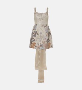 Savanna Brocade Crystal Embellished Mini Bow Dress, Grey, M, Packshot View