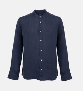 قميص كتان بياقة عالية بصف أزرار