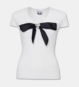 Edward Achour Paris Ribbed Knit Embellished Jewel Top, White, 40, Packshot View