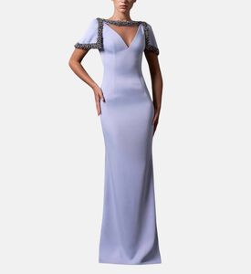Jean Louis Sabaji Crystal-embellished V-neck Gown, Model View