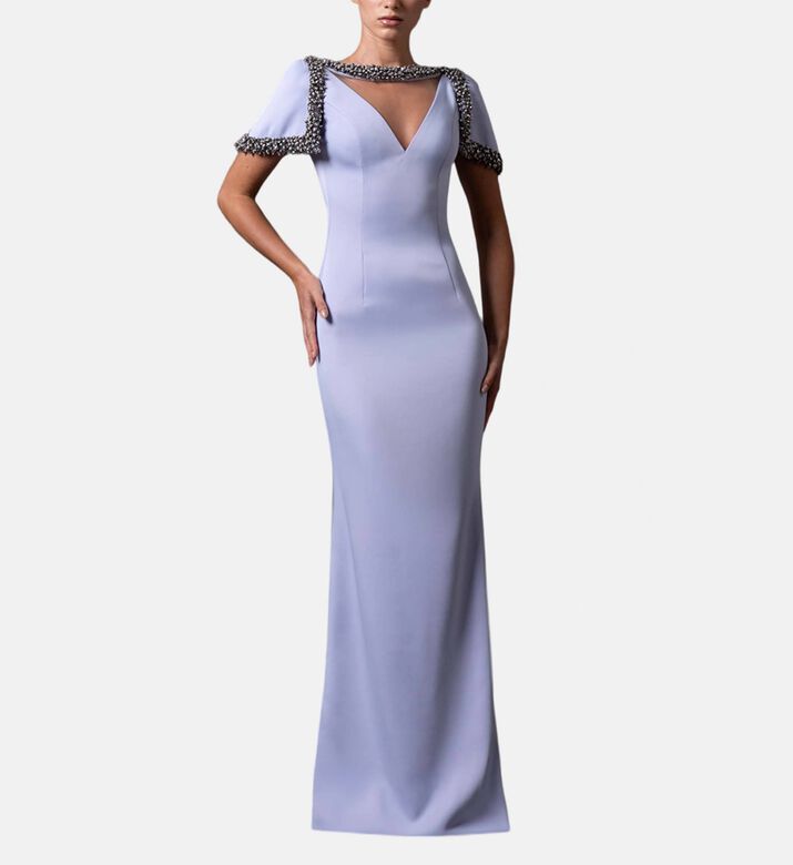 Jean Louis Sabaji Crystal-embellished V-neck Gown, Model View