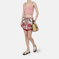 Floral-embroidery Scalloped Hem Shorts