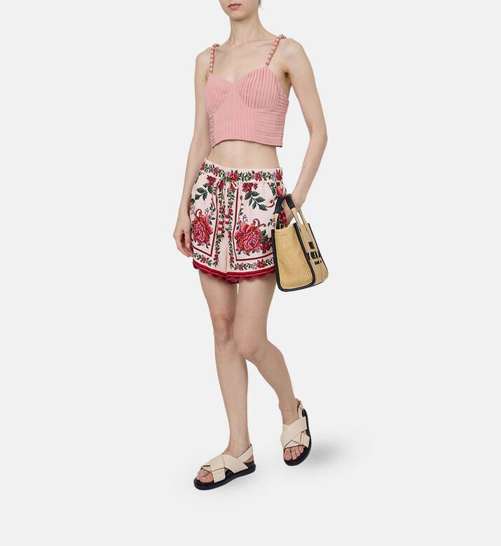 Floral-embroidery Scalloped Hem Shorts