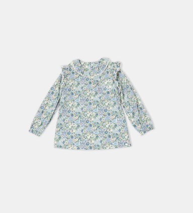 Cotton Floral-print Ruffled Neck T-shirt