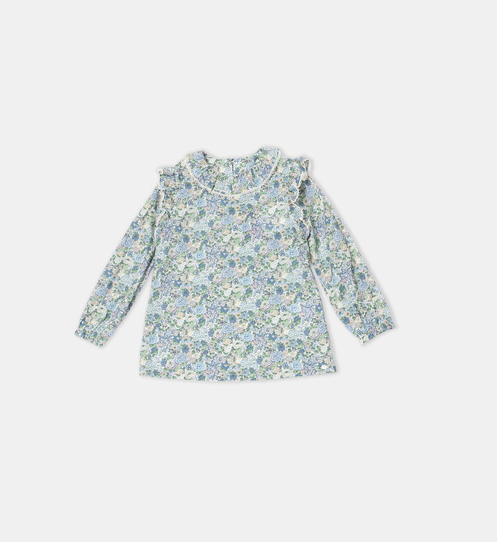 Cotton Floral-print Ruffled Neck T-shirt