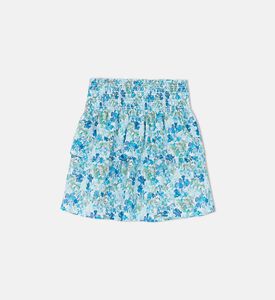 تنورة قصيرة بنقشة زرقاء بقماش ليبرتي بطبعة أزهار