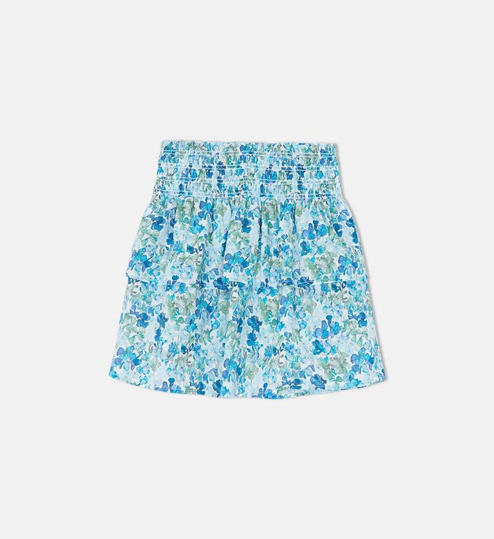 تنورة قصيرة بنقشة زرقاء بقماش ليبرتي بطبعة أزهار