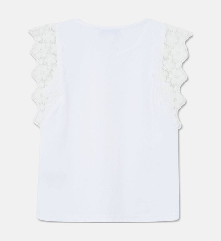 Tartine et Chocolat Lace-trim Cap Sleeves T-shirt, White, 6y, Packshot View