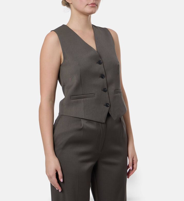 Samsoe Sleeveless V-neck Vest, Dark-green, S, Model View