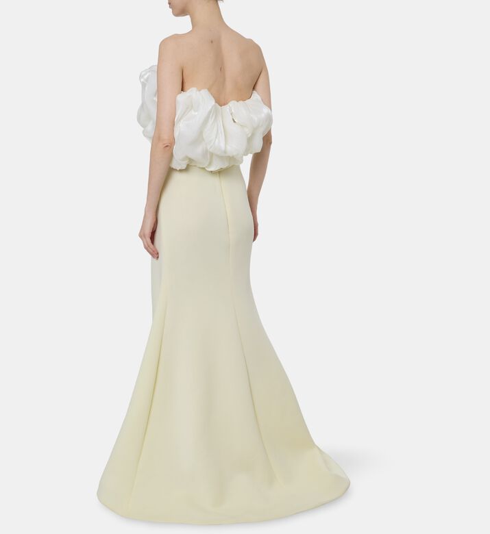 AAVVA Neoprene Tulle Corset One-shoulder Dress, Yellow, M, Model View